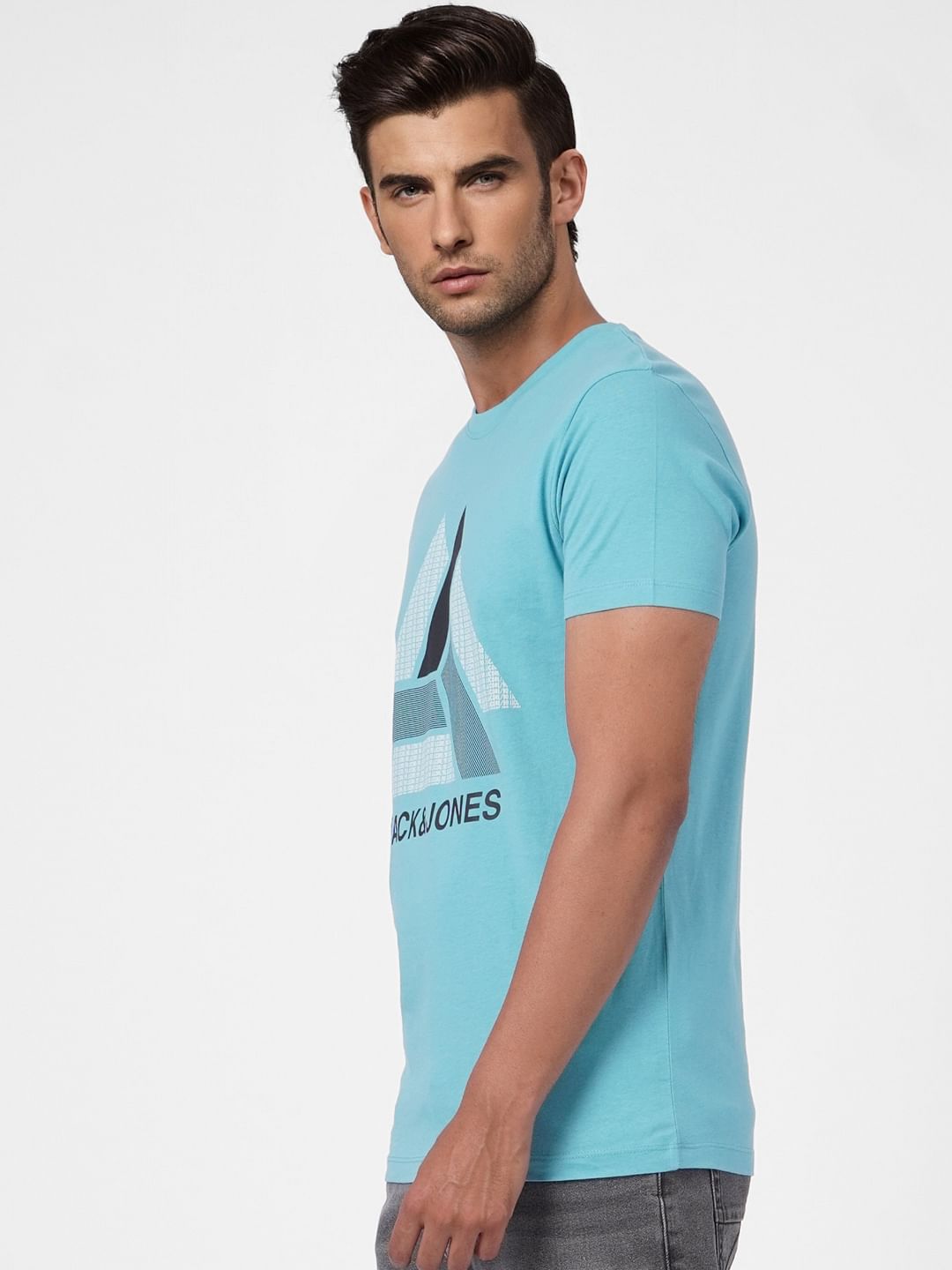 Light Blue Graphic Print Crew Neck T-shirt
