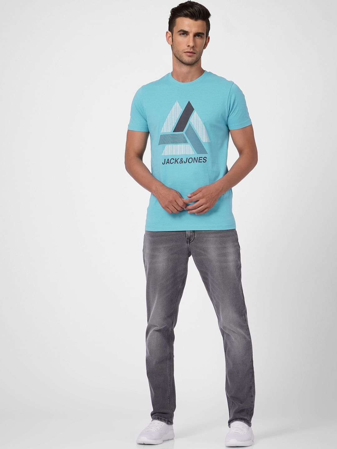 Light Blue Graphic Print Crew Neck T-shirt