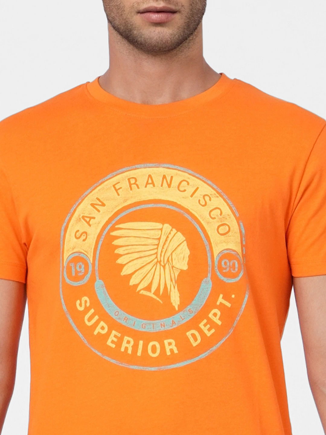 Orange Graphic Print Crew Neck T-shirt