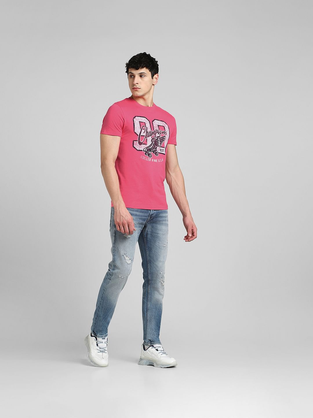 Pink Graphic Print Crew Neck T-shirt