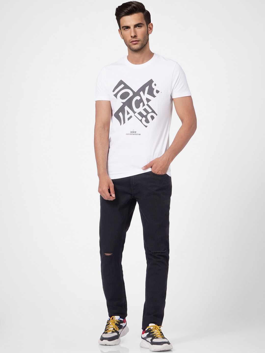 White Graphic Print Crew Neck T-shirt