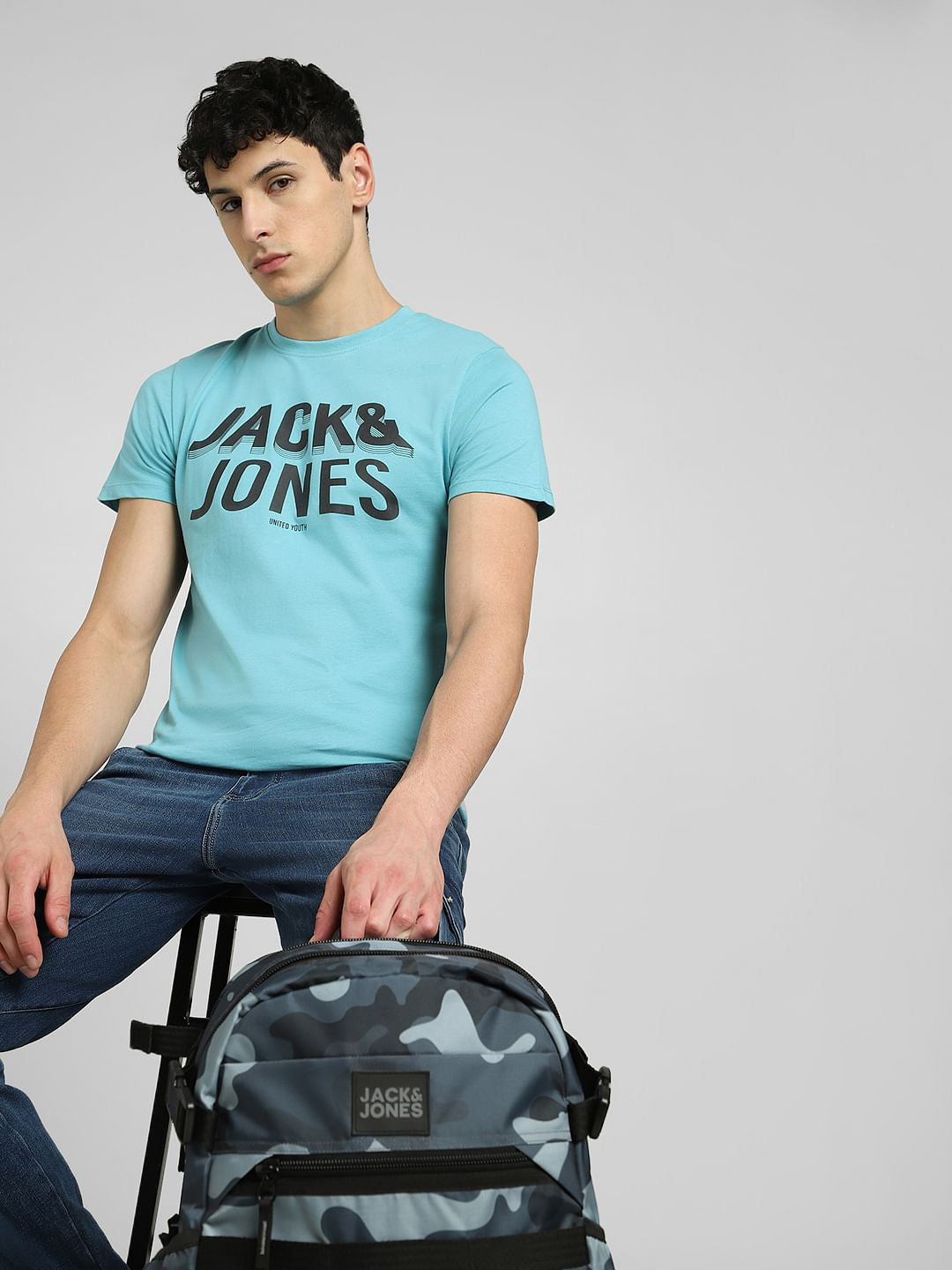 Blue Graphic Print Crew Neck T-shirt