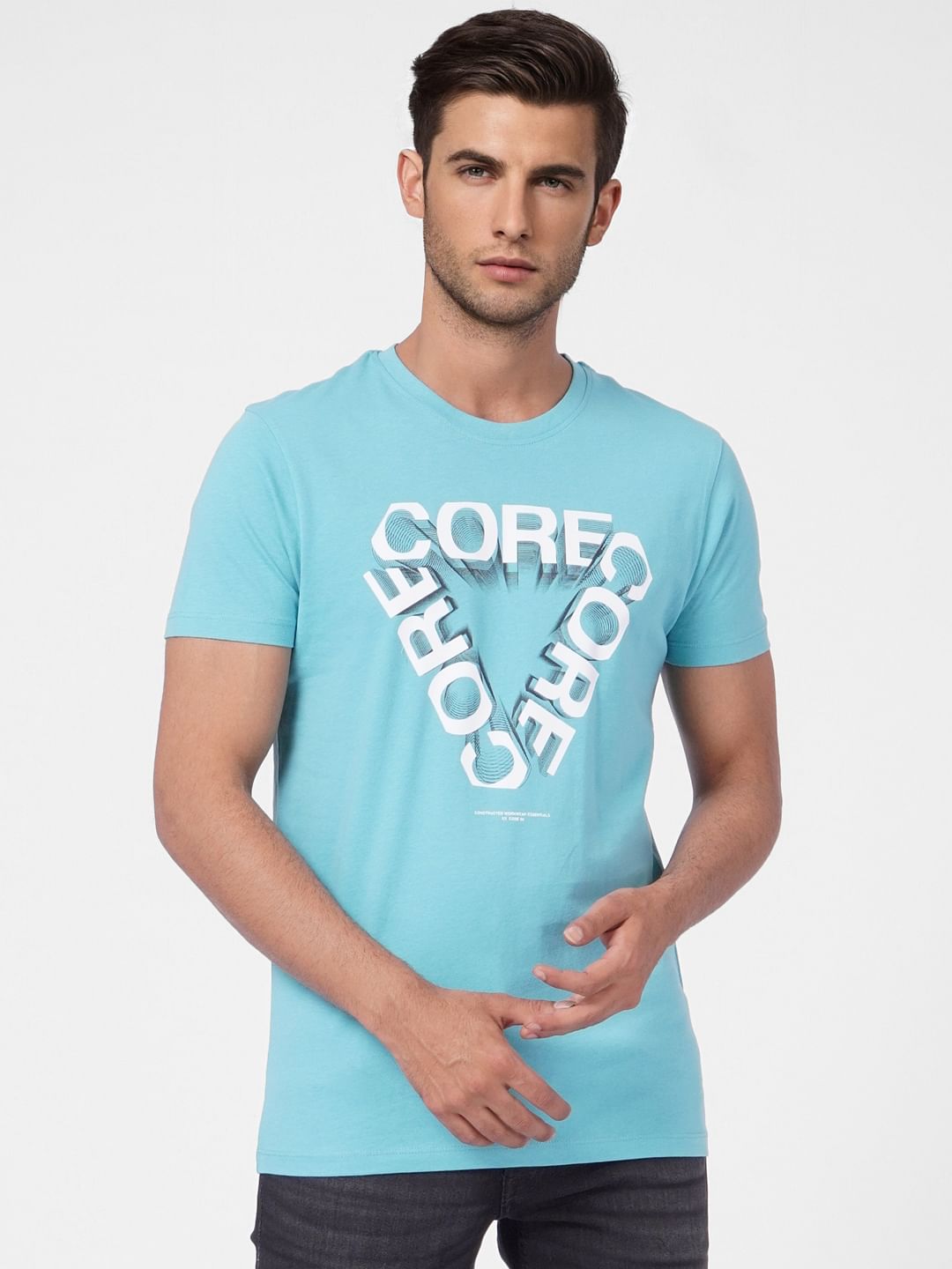Sky Blue Graphic Print Crew Neck T-shirt