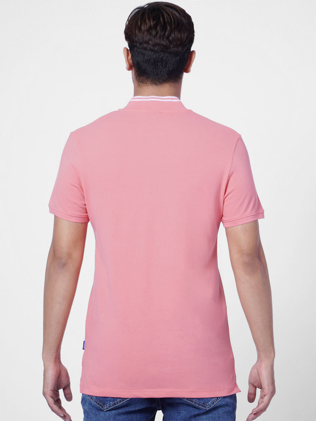 Pink Logo Print Polo Neck T-shirt