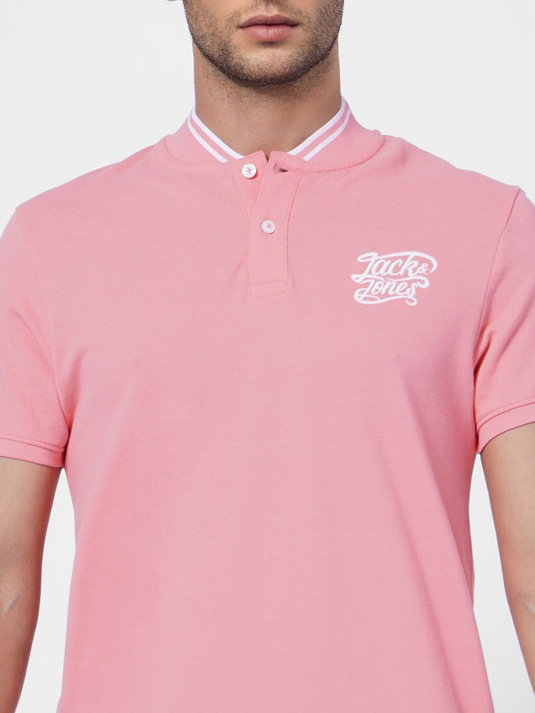 Pink Logo Print Polo Neck T-shirt