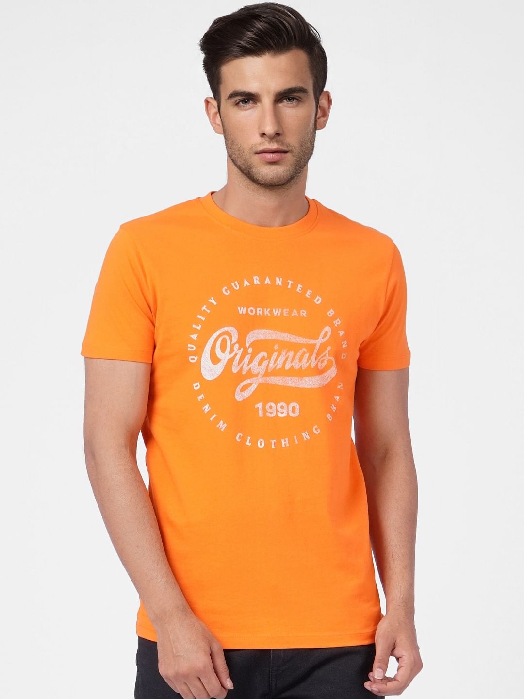 Orange Graphic Print Crew Neck T-shirt