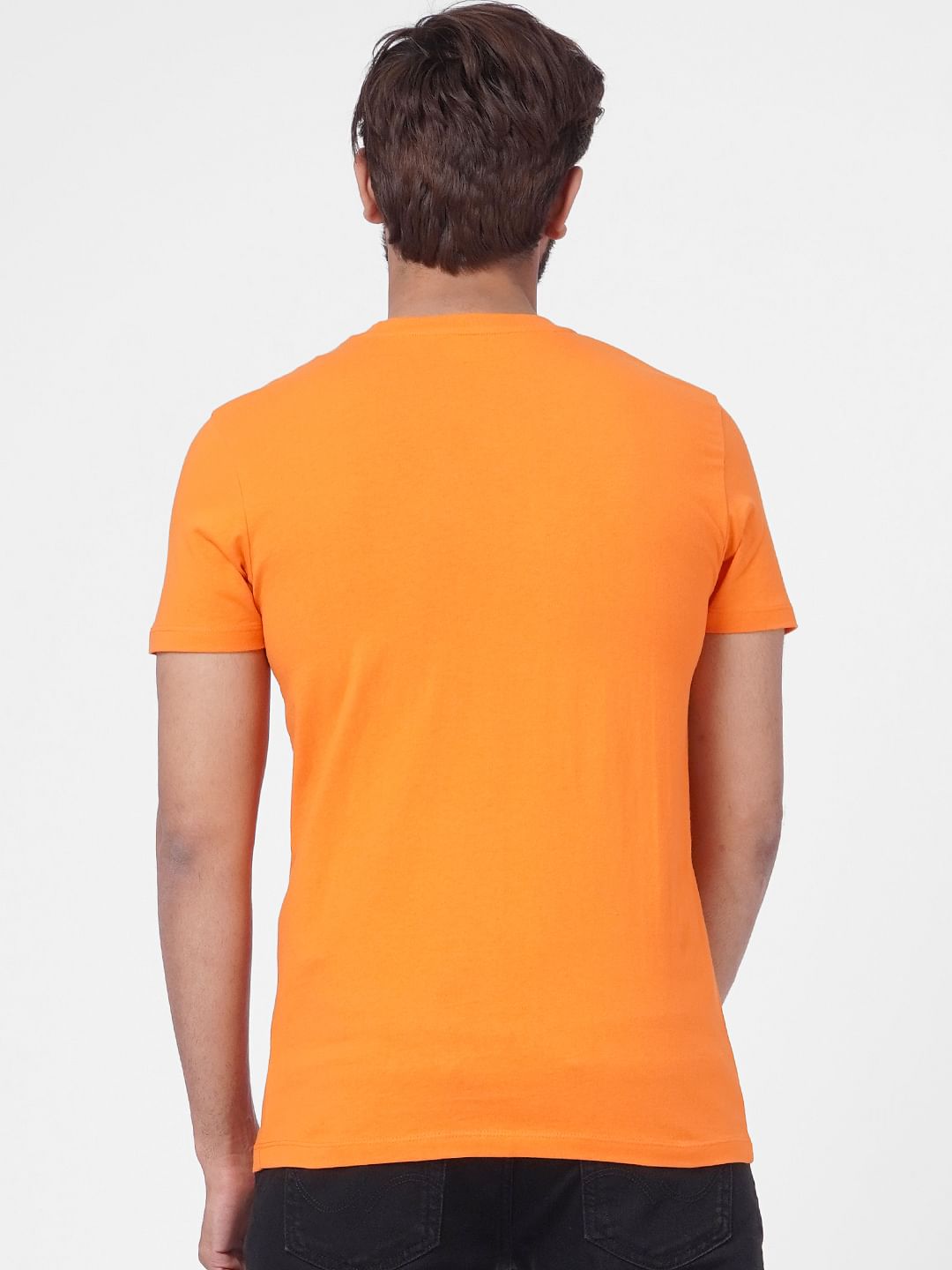 Orange Graphic Print Crew Neck T-shirt