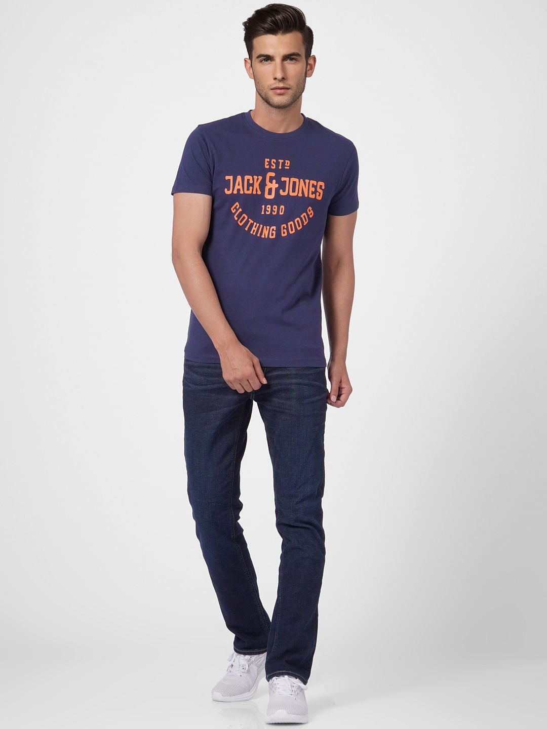 Blue Logo Print Crew Neck T-shirt