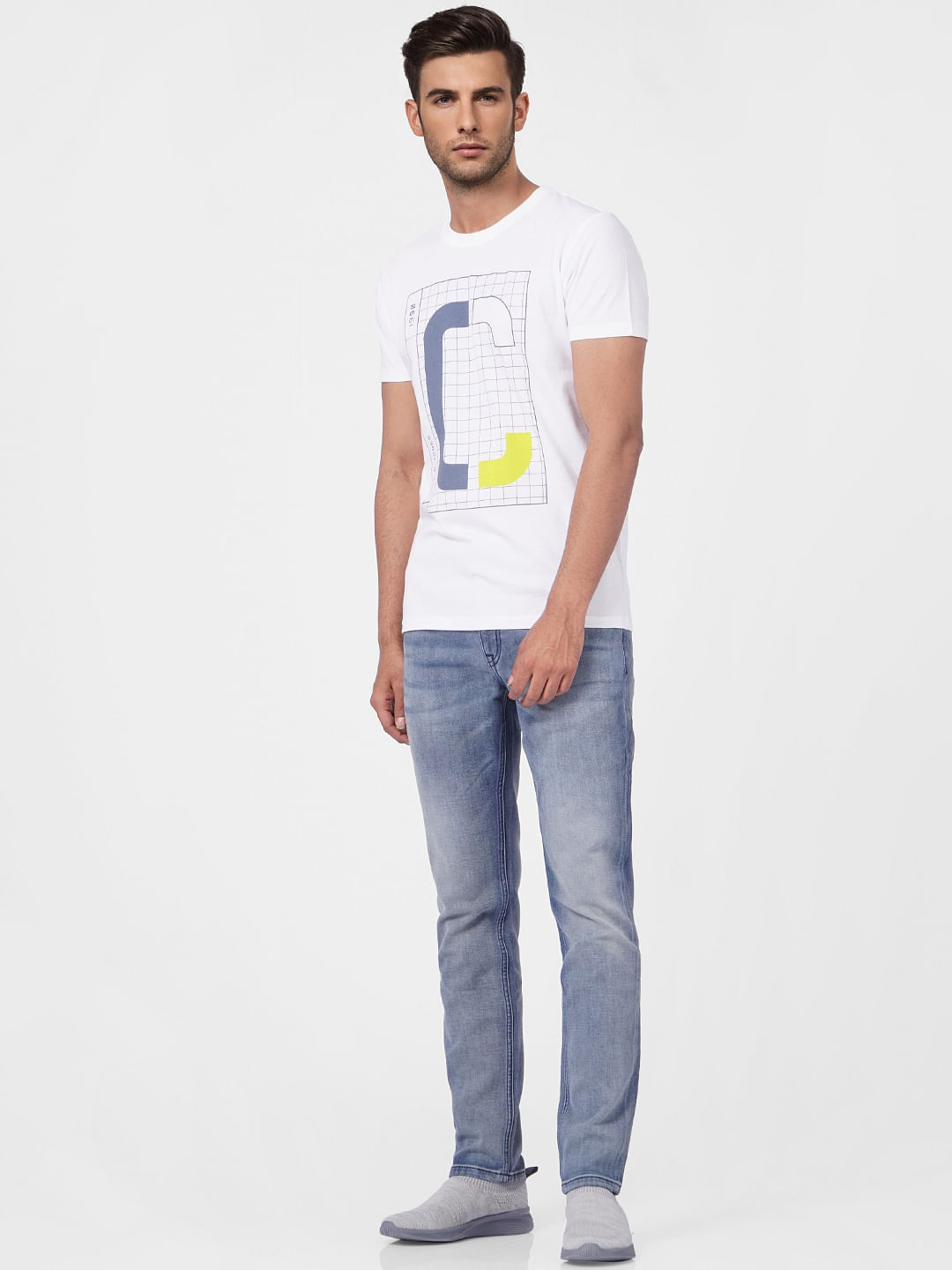 White Graphic Print Crew Neck T-shirt