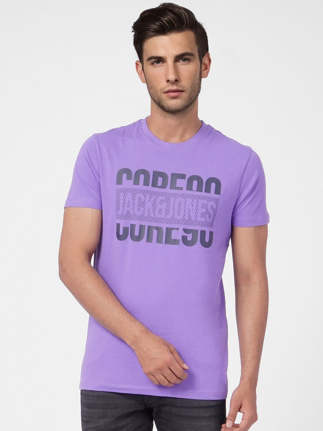 Purple Graphic Print Crew Neck T-shirt
