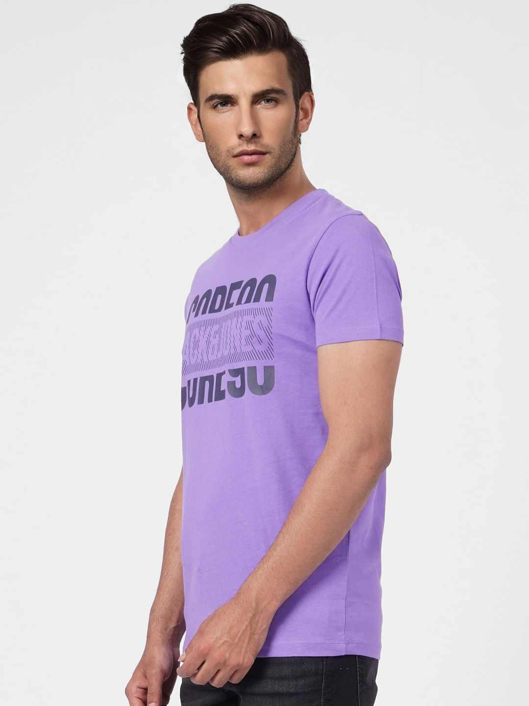 Purple Graphic Print Crew Neck T-shirt