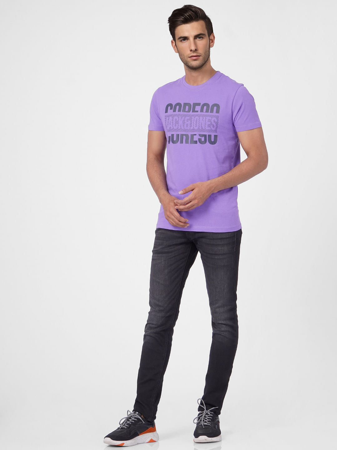Purple Graphic Print Crew Neck T-shirt