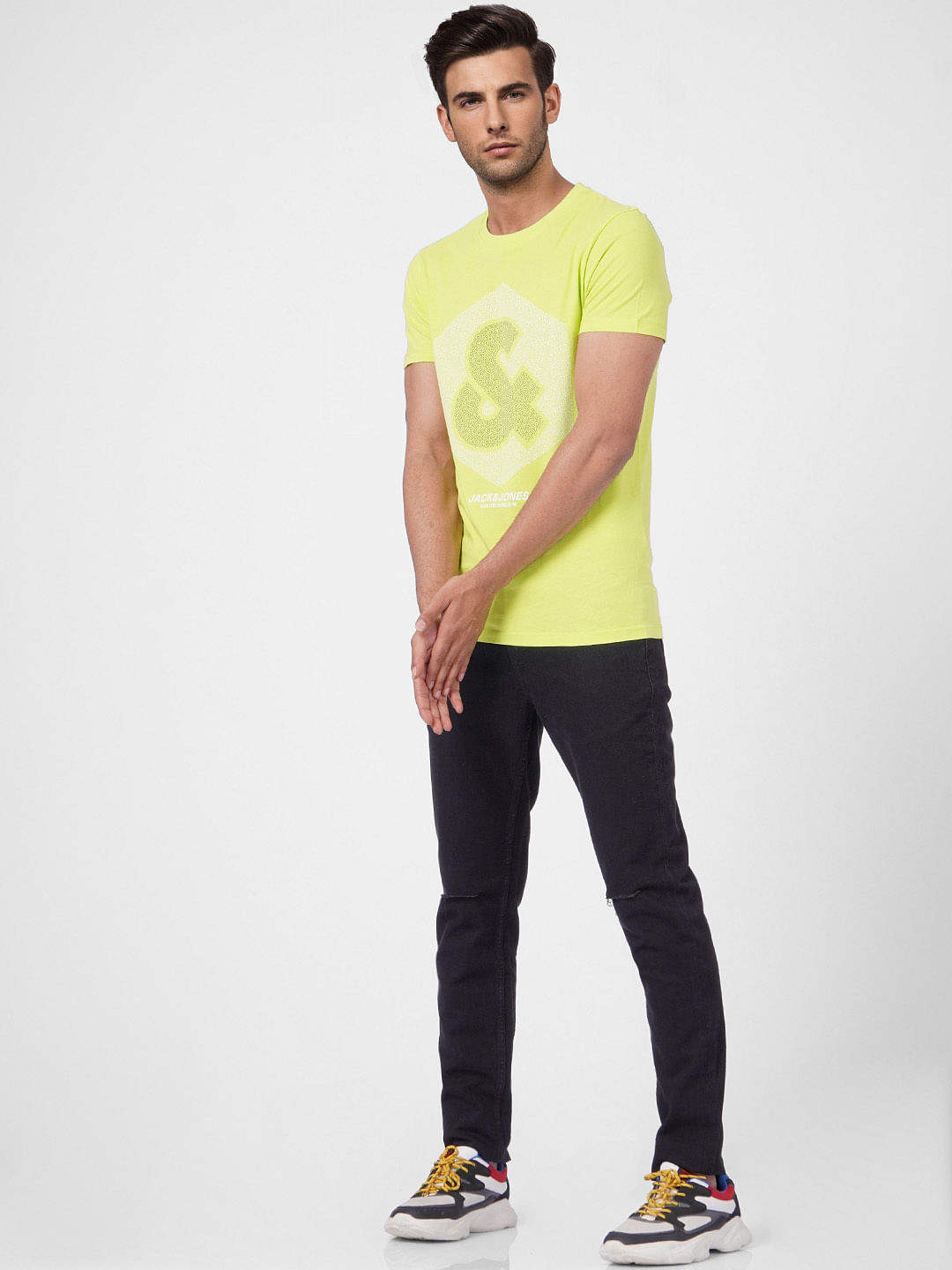 Lime Green Graphic Print Crew Neck T-shirt