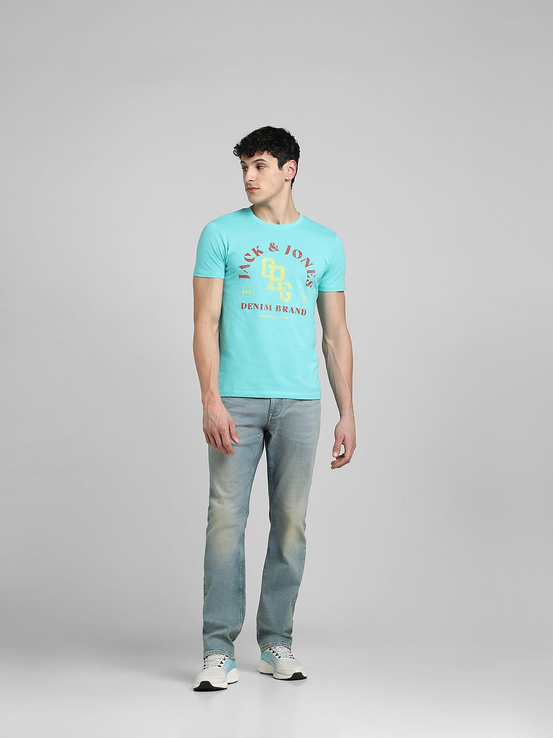 Turquoise Graphic Print Crew Neck T-shirt
