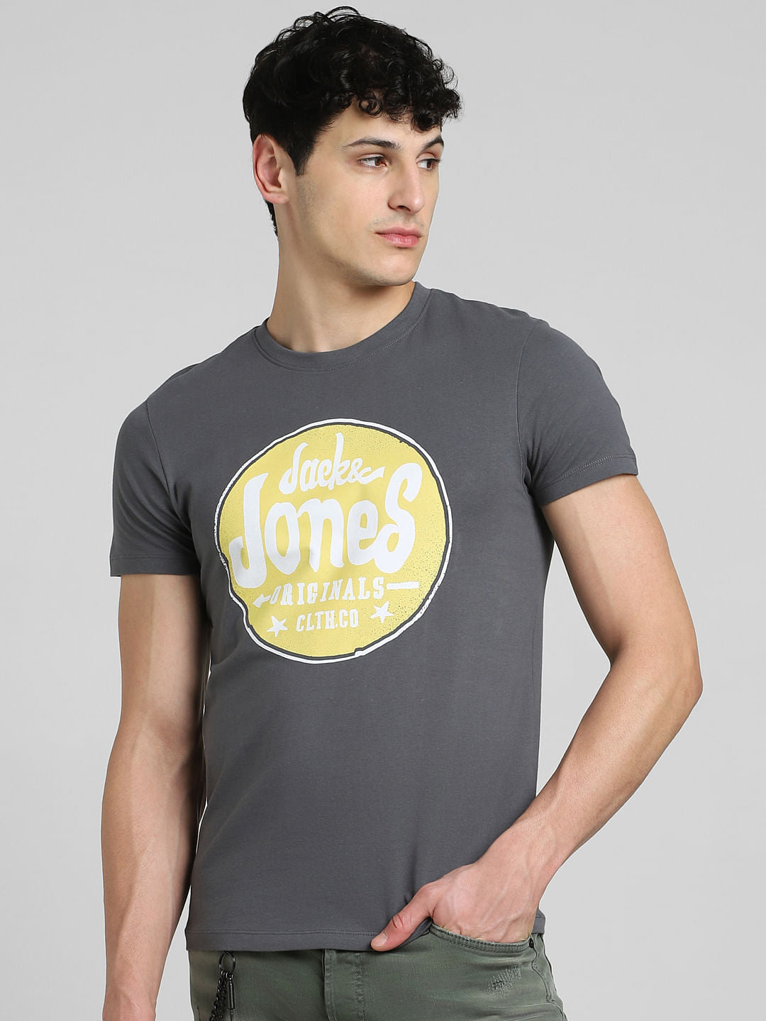 Grey Graphic Print Crew Neck T-shirt