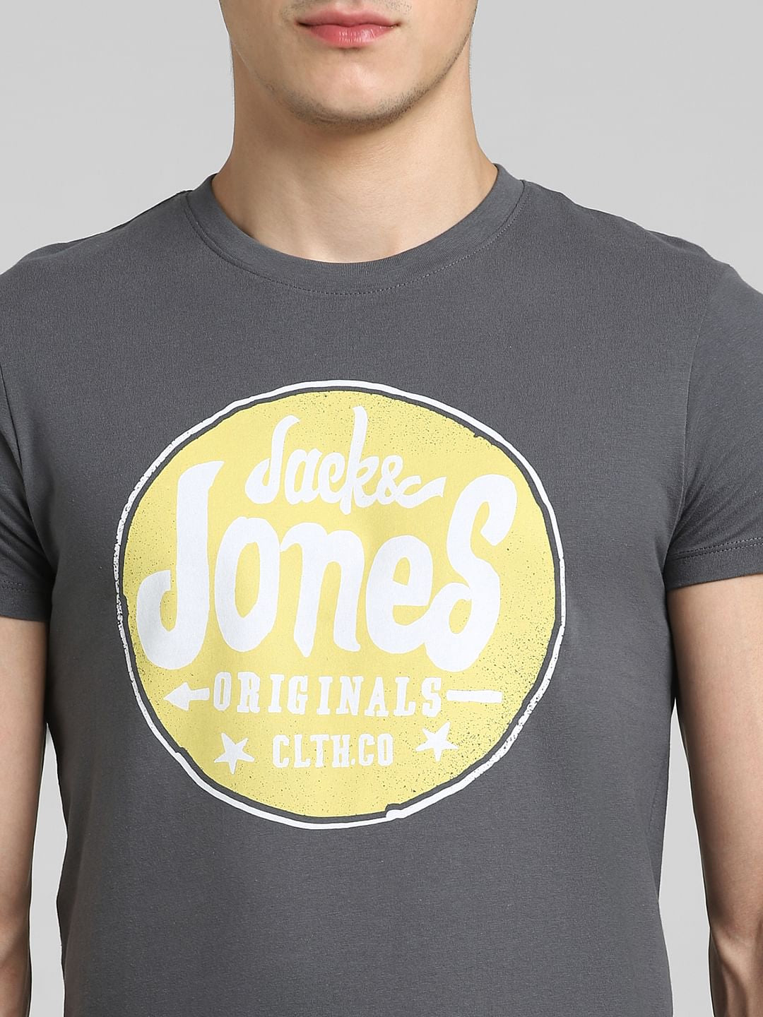 Grey Graphic Print Crew Neck T-shirt