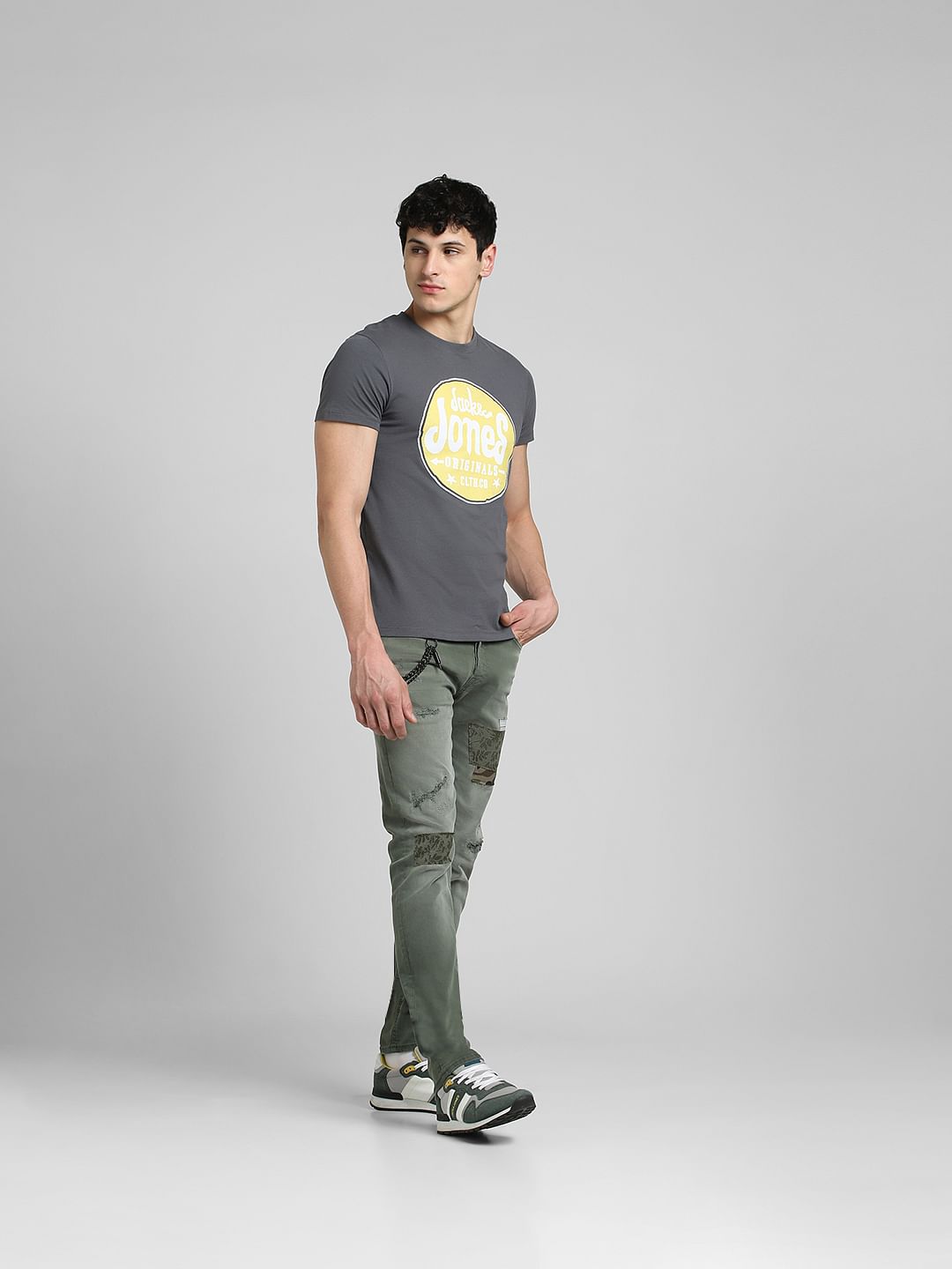 Grey Graphic Print Crew Neck T-shirt