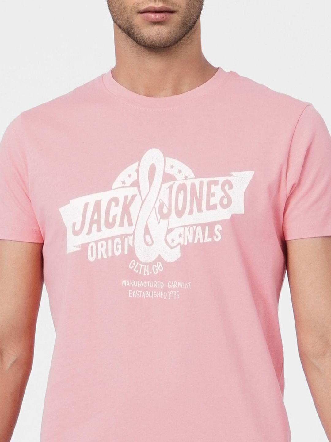 Pink Logo Print Crew Neck T-shirt