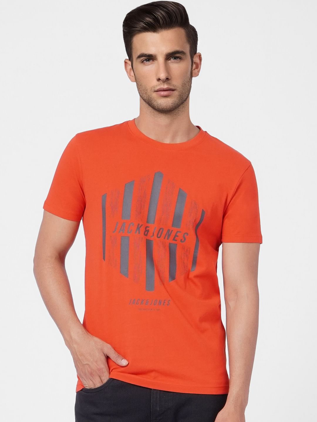 Orange Graphic Crew Neck T-shirt