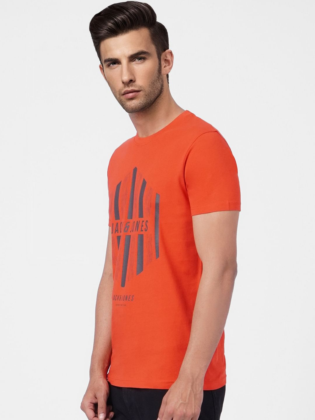 Orange Graphic Crew Neck T-shirt