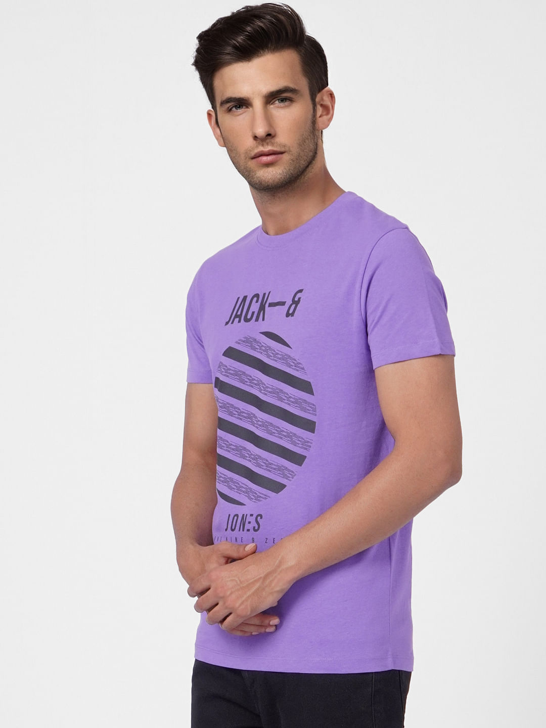 Purple Graphic Print Crew Neck T-shirt