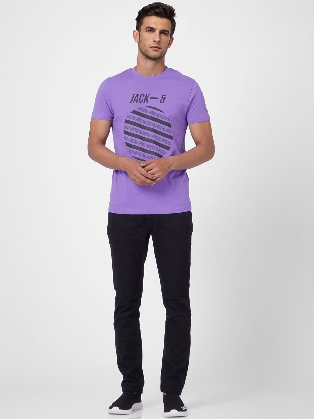 Purple Graphic Print Crew Neck T-shirt