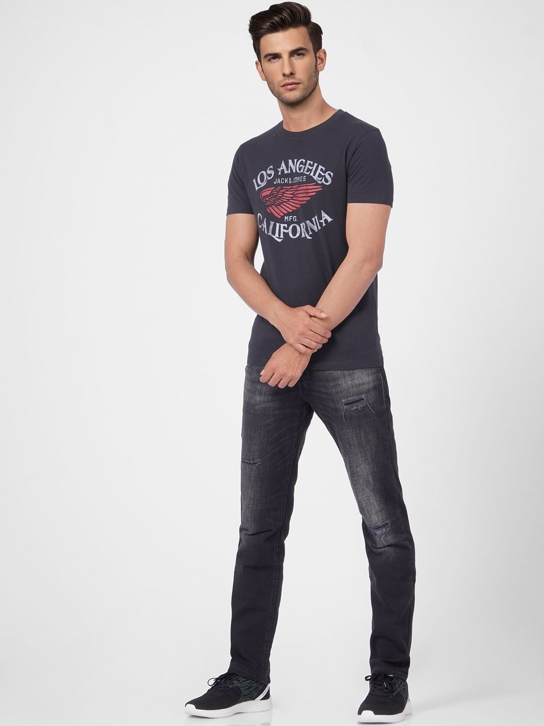 Black Graphic Print Crew Neck T-shirt
