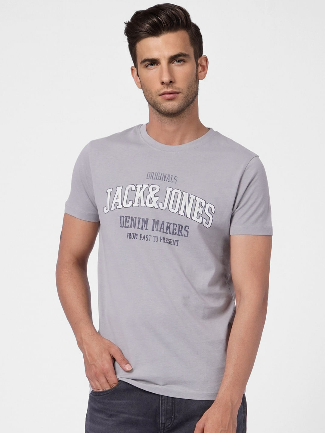 Grey Graphic Print Crew Neck T-shirt