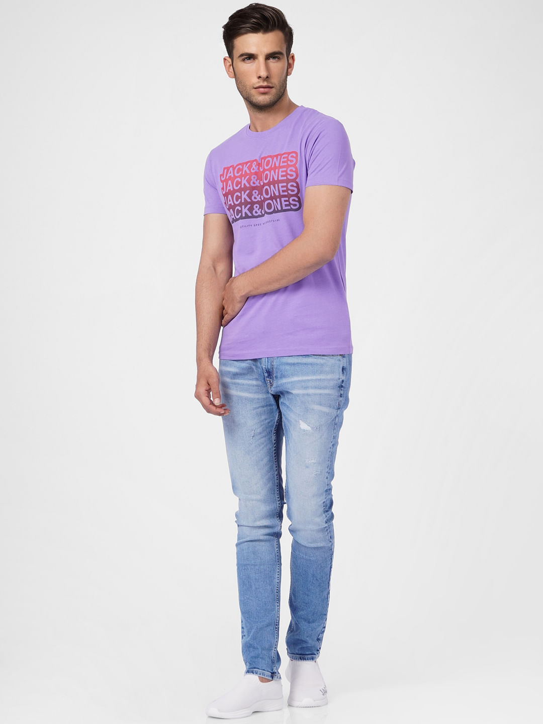 Purple Graphic Print Crew Neck T-shirt