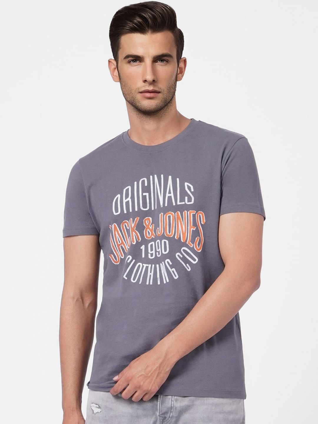 Grey Graphic Print Crew Neck T-shirt