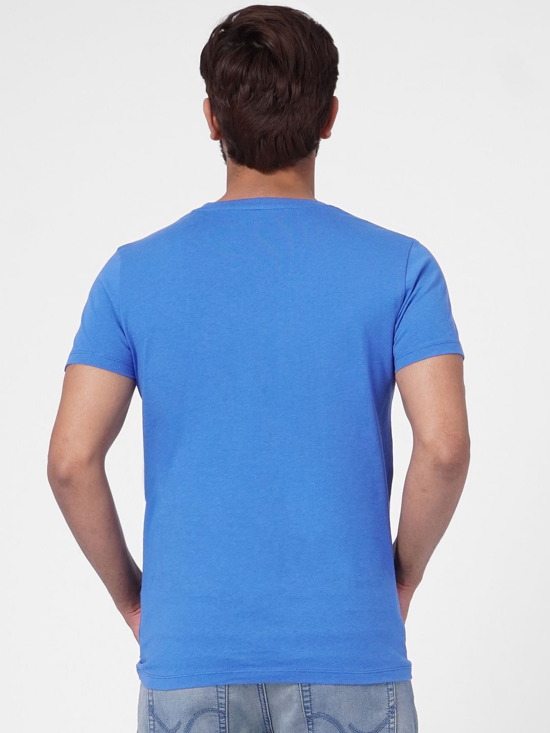 Blue Logo Print Crew Neck T-shirt