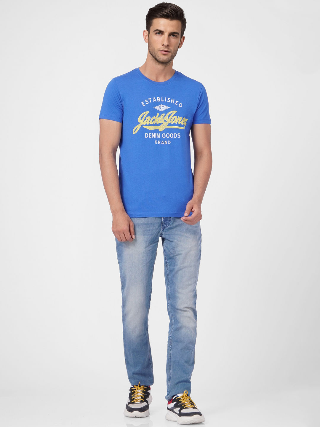 Blue Logo Print Crew Neck T-shirt