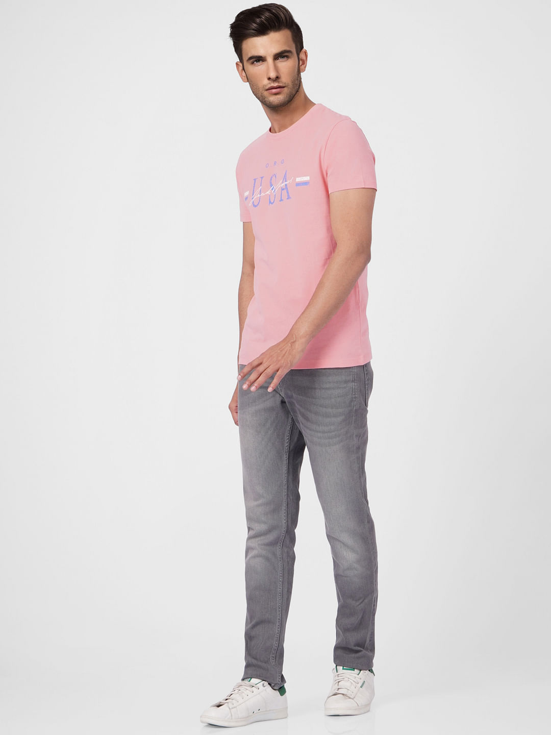 Pink Text Print Crew Neck T-shirt