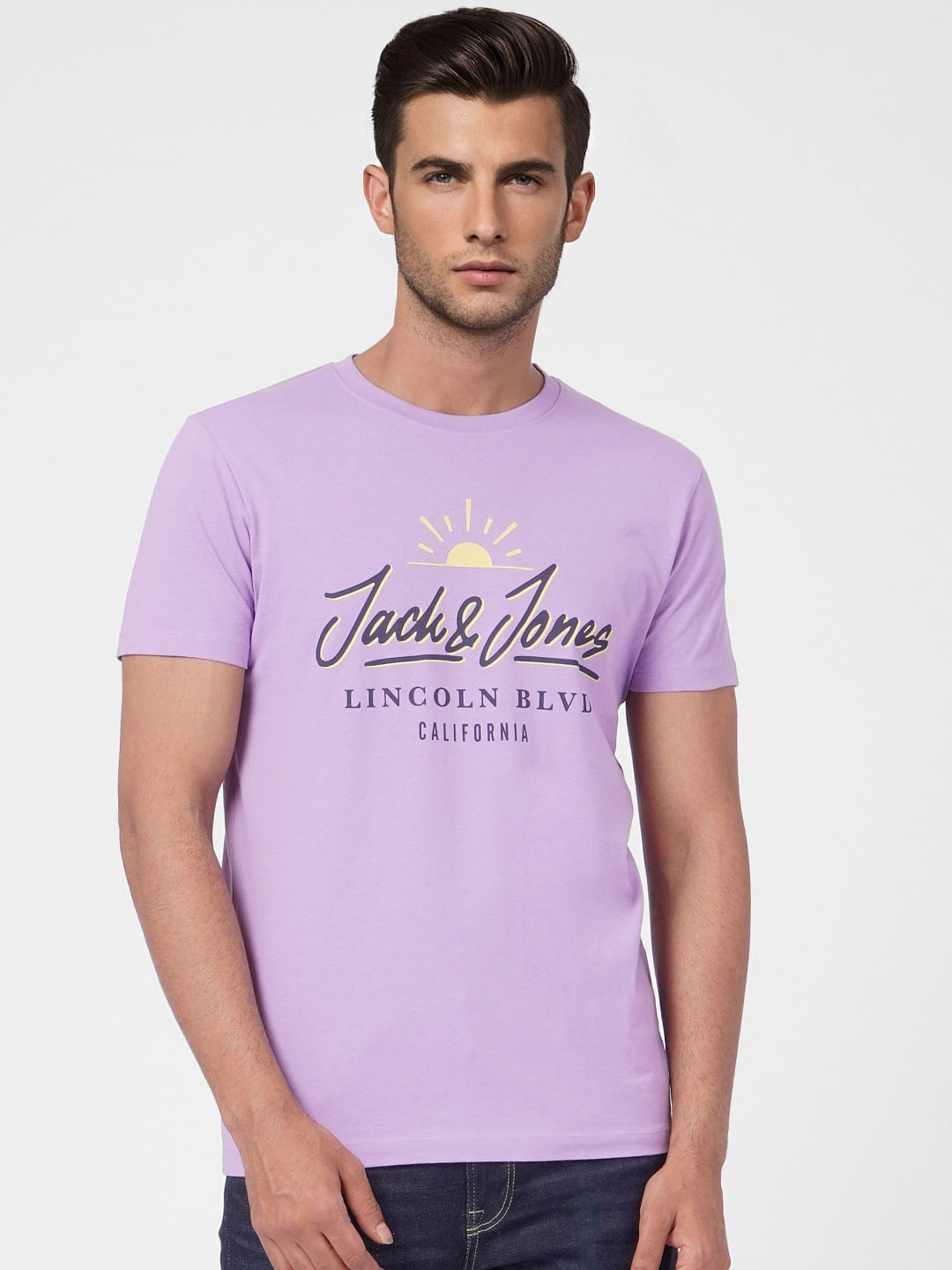 Purple Graphic Print Crew Neck T-shirt