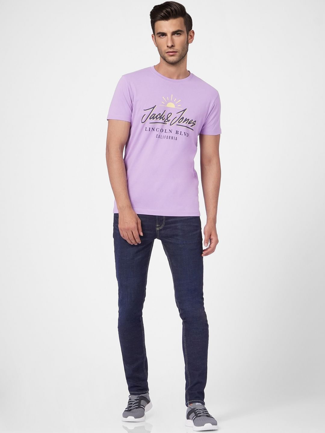 Purple Graphic Print Crew Neck T-shirt
