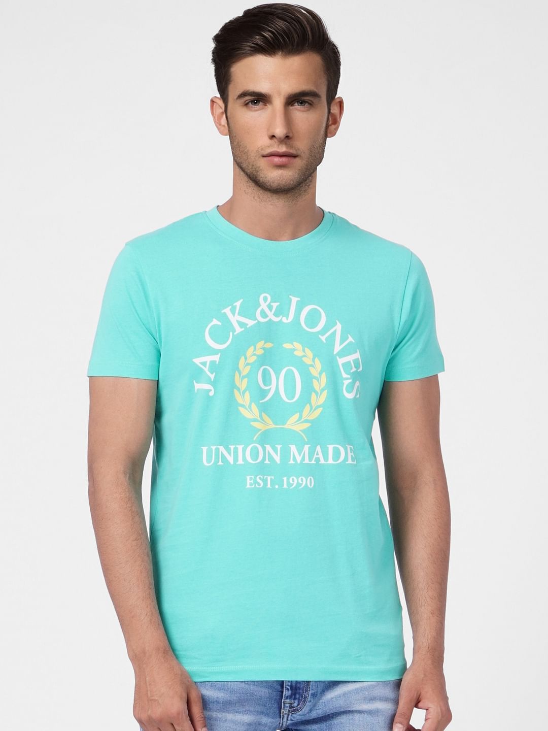 Turquoise Blue Graphic Print Crew Neck T-shirt