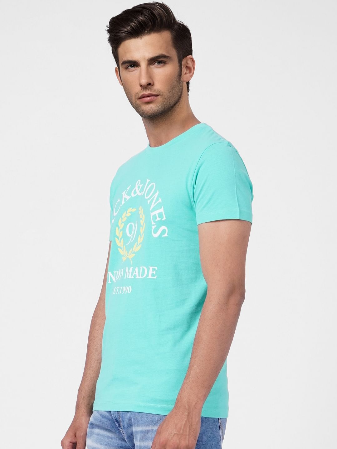 Turquoise Blue Graphic Print Crew Neck T-shirt