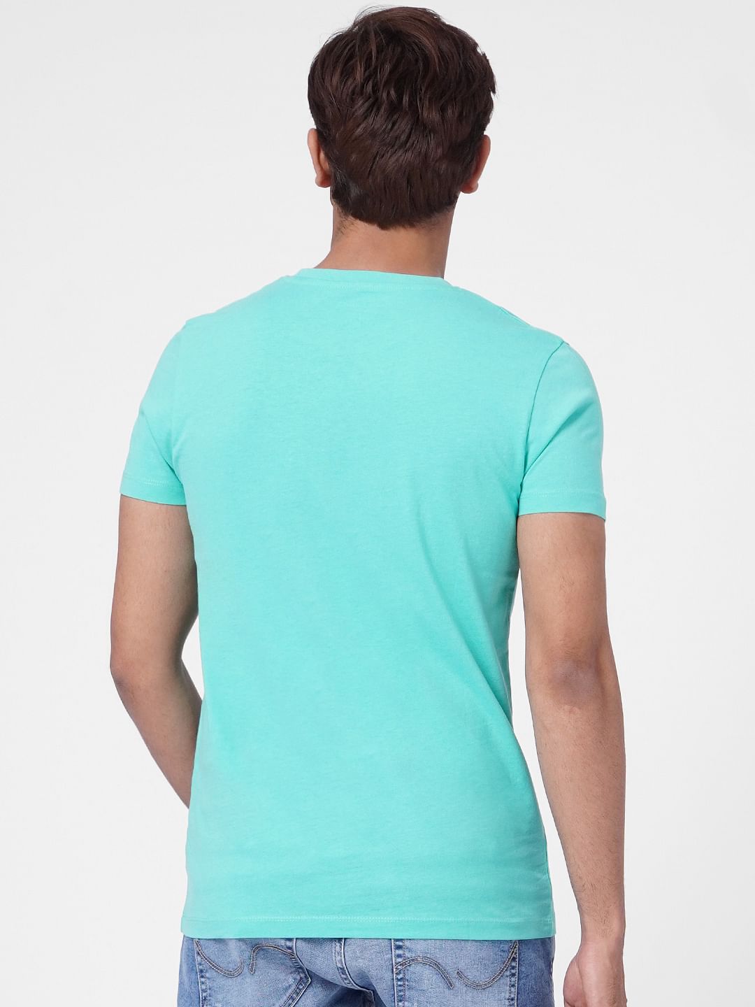 Turquoise Blue Graphic Print Crew Neck T-shirt
