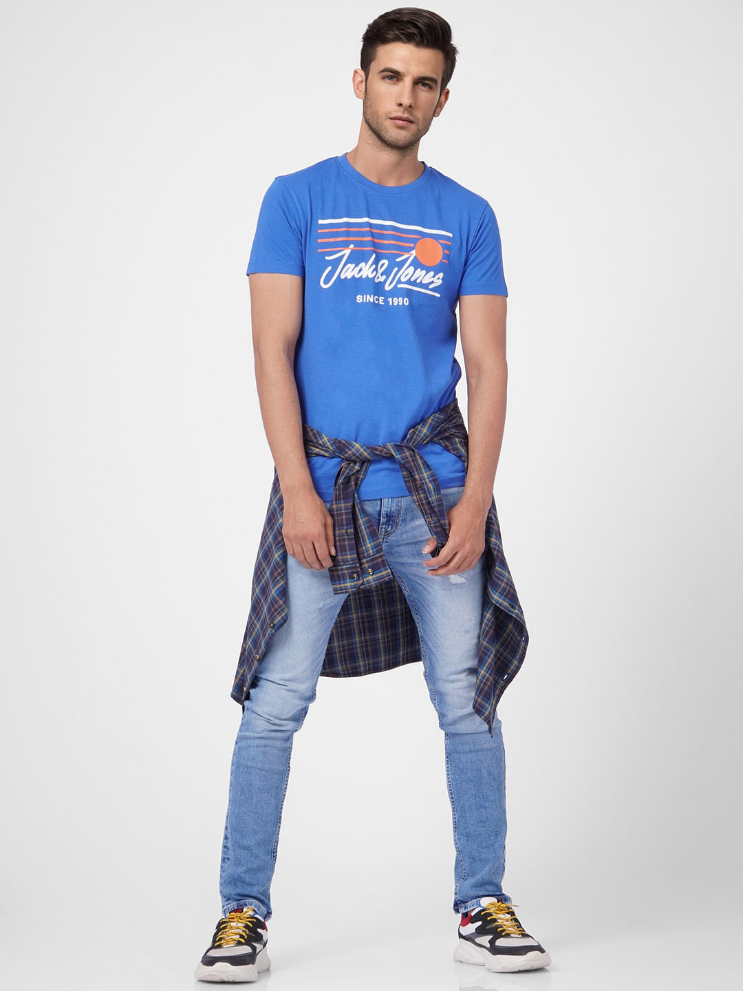 Blue Graphic Print Crew Neck T-shirt