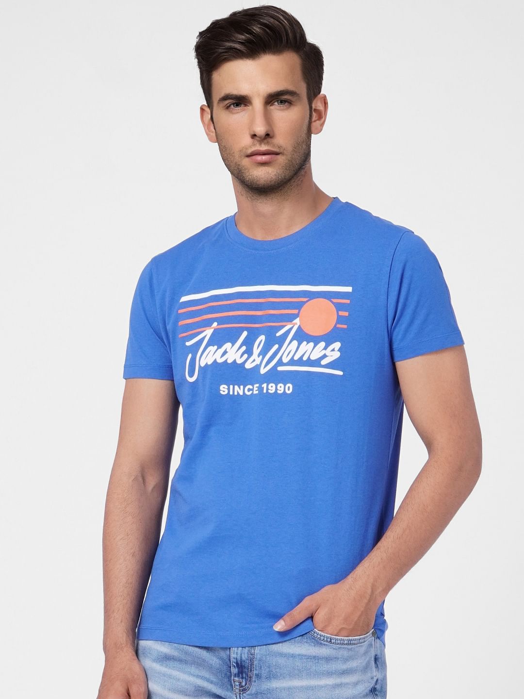 Blue Graphic Print Crew Neck T-shirt