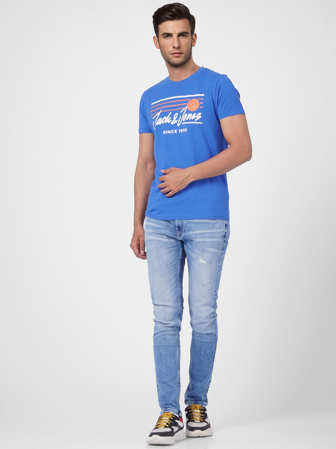 Blue Graphic Print Crew Neck T-shirt