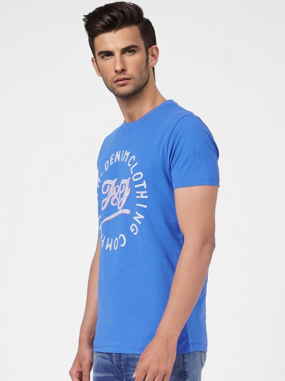 Blue Graphic Print Crew Neck T-shirt