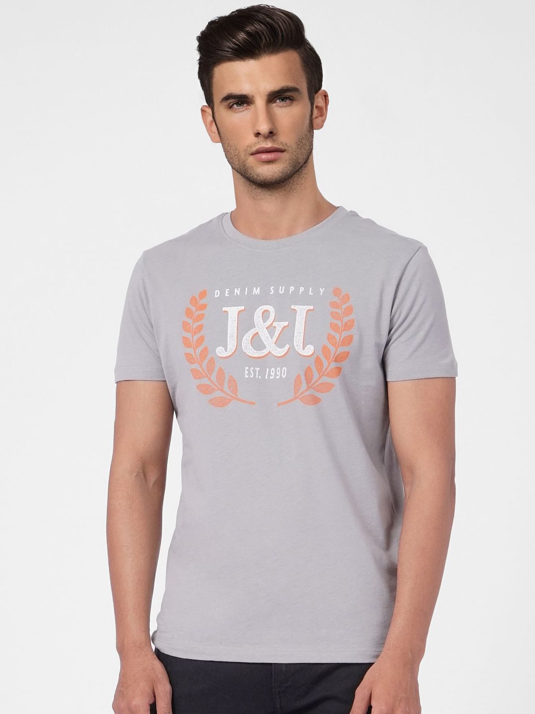 Grey Graphic Print Crew Neck T-shirt