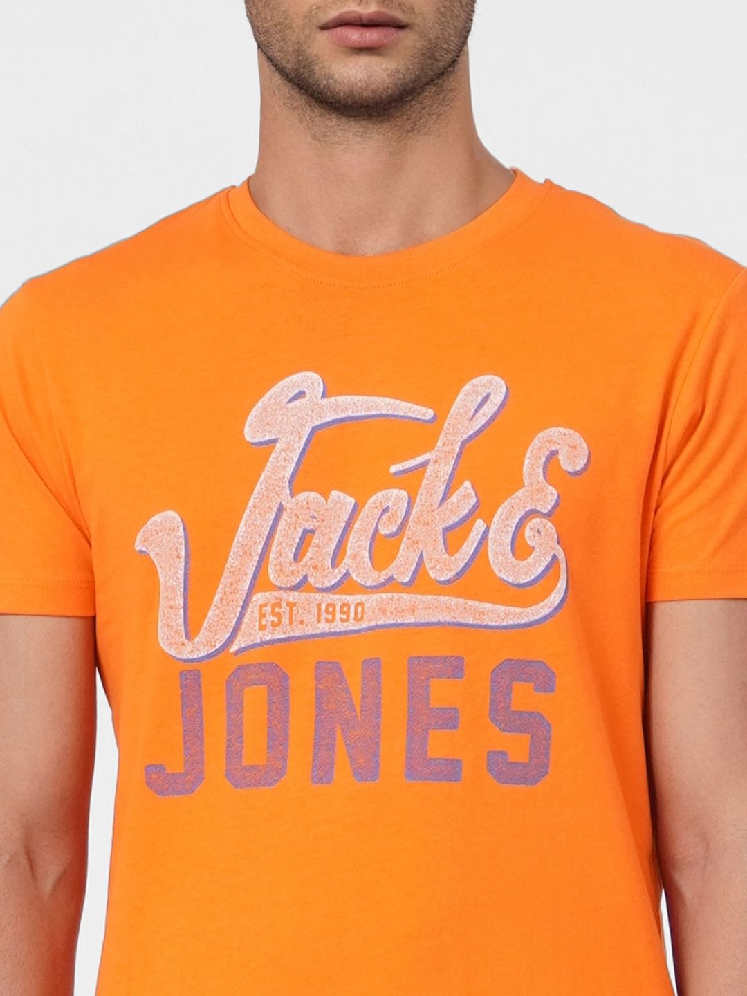 Orange Graphic Print Crew Neck T-shirt