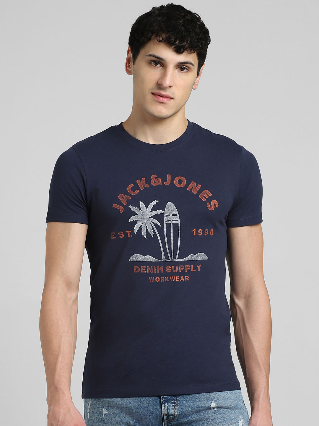Blue Graphic Print Crew Neck T-shirt