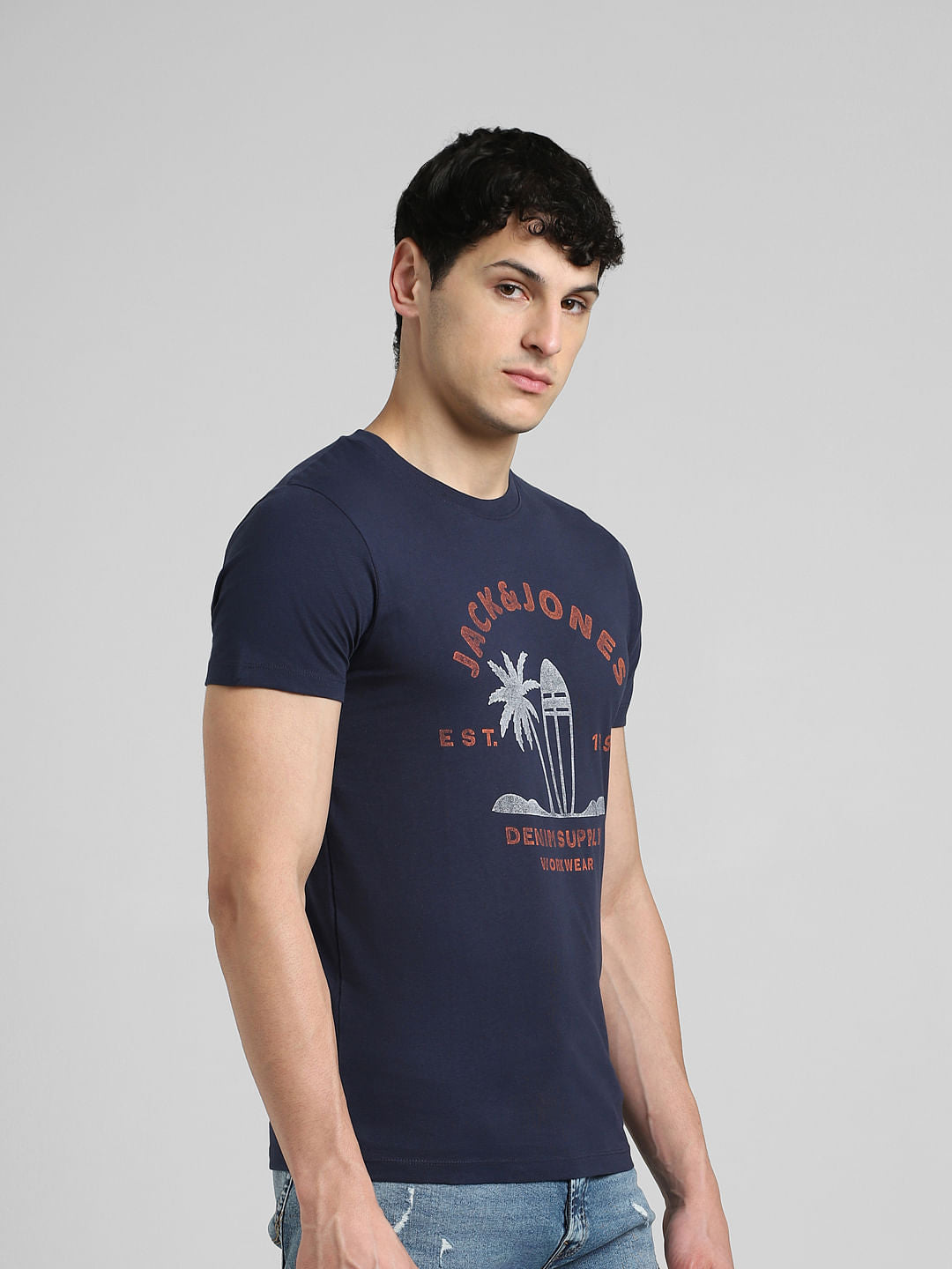 Blue Graphic Print Crew Neck T-shirt