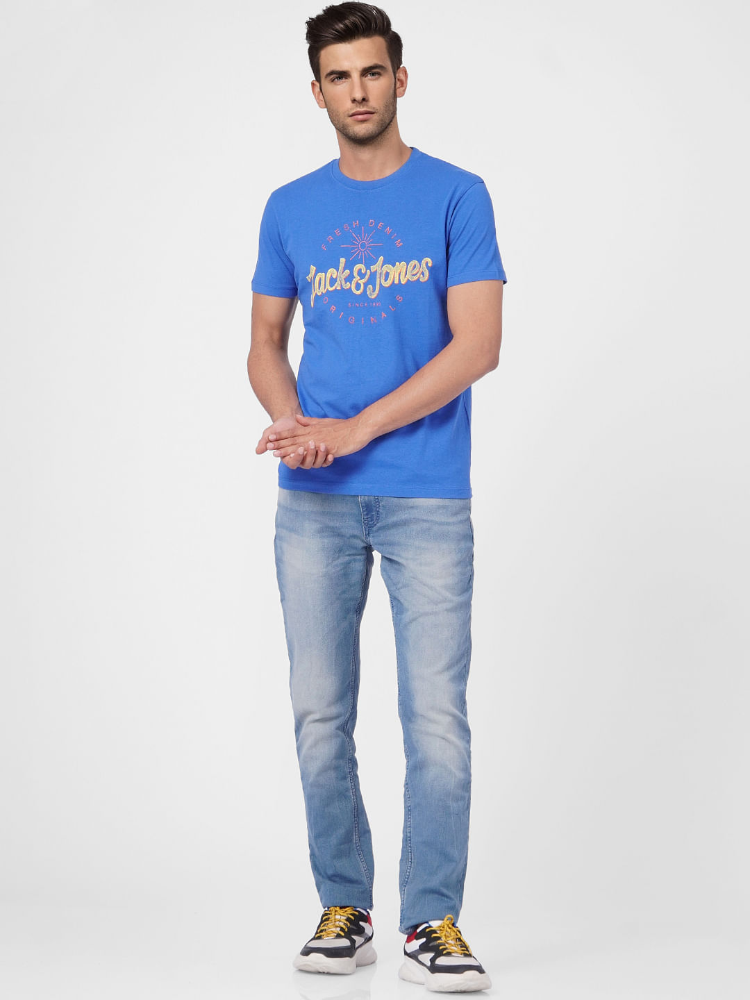 Blue Graphic Print Crew Neck T-shirt