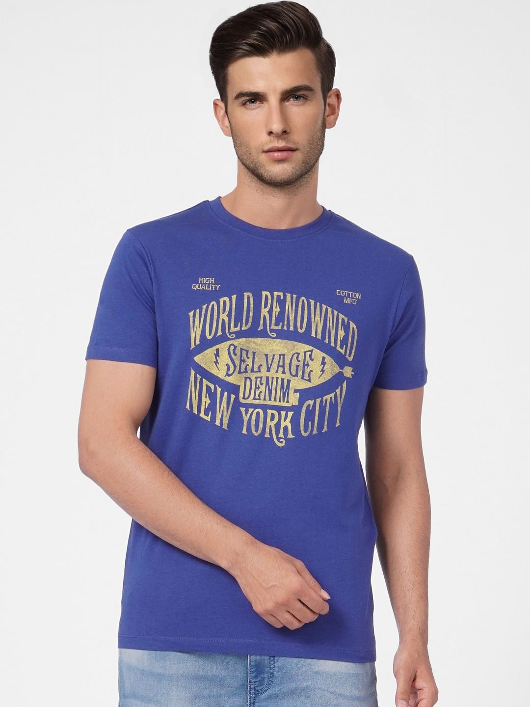Blue Graphic Print Crew Neck T-shirt