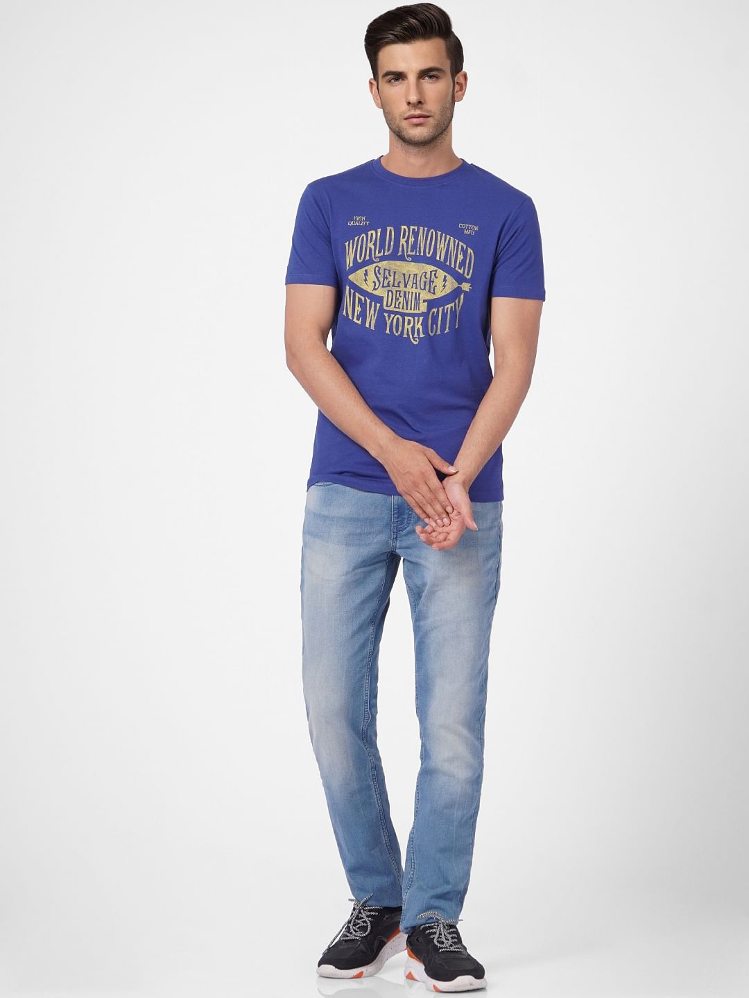 Blue Graphic Print Crew Neck T-shirt