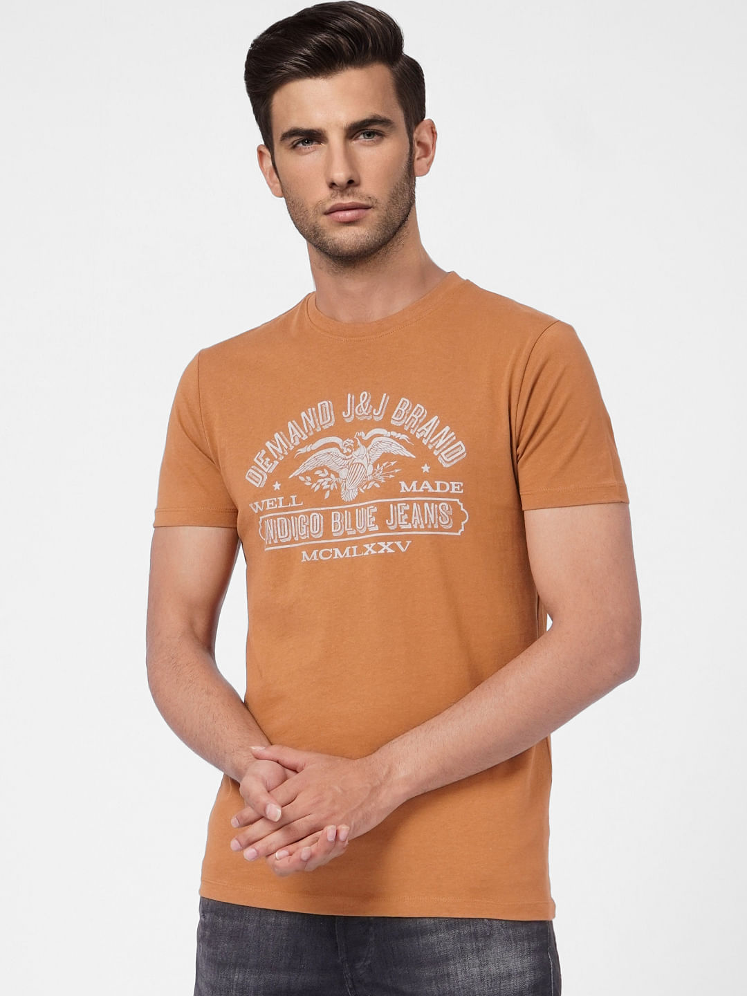 Brown Graphic Print Crew Neck T-shirt
